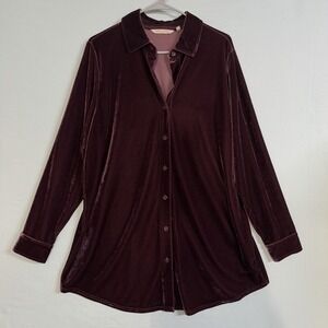 Soft Surroundings Size-L Womens Soft Velvet Tunic Top Shirt Burgundy
